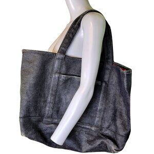 J. Crew Large Black Straw Tote Bag Purse Handbag Women Travel Beach Paisley 2007